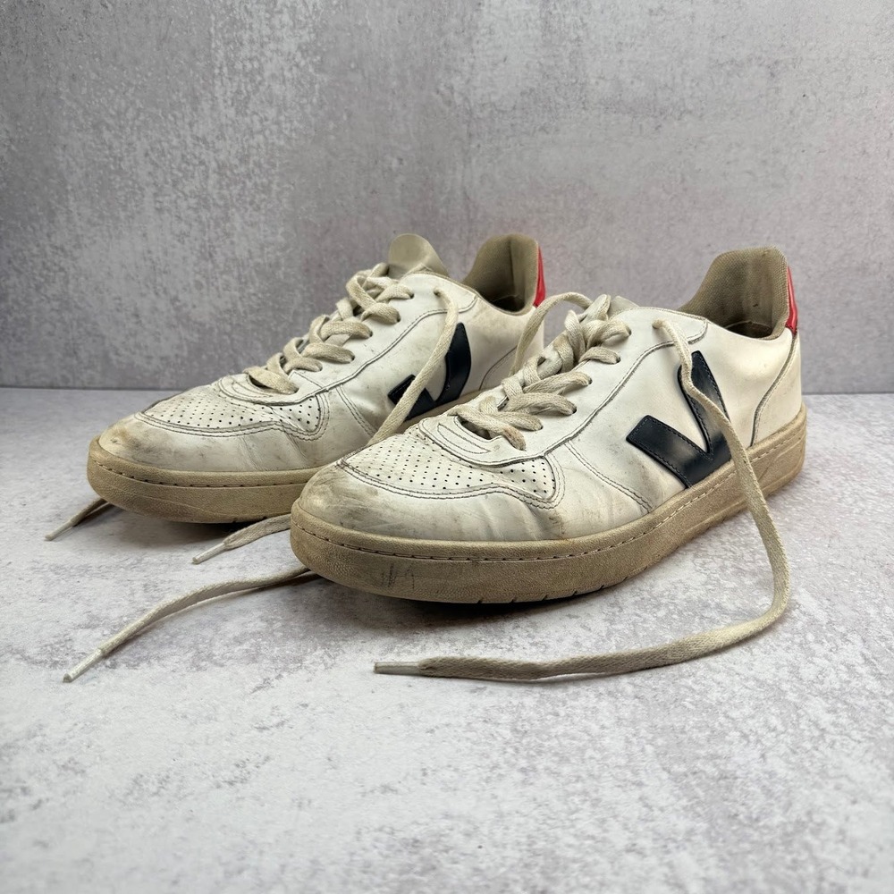 VEJA Campo T2 B Leather White Black Red Men's Size 12 EUR 46 Sneakers